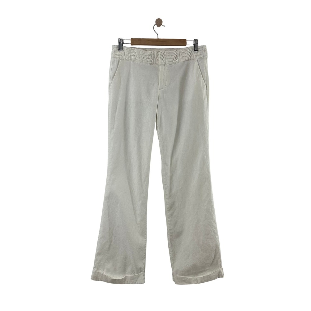 Banana Republic Off White Linen Cotton Wide Leg Ruched Waist Pants Womens 6‎